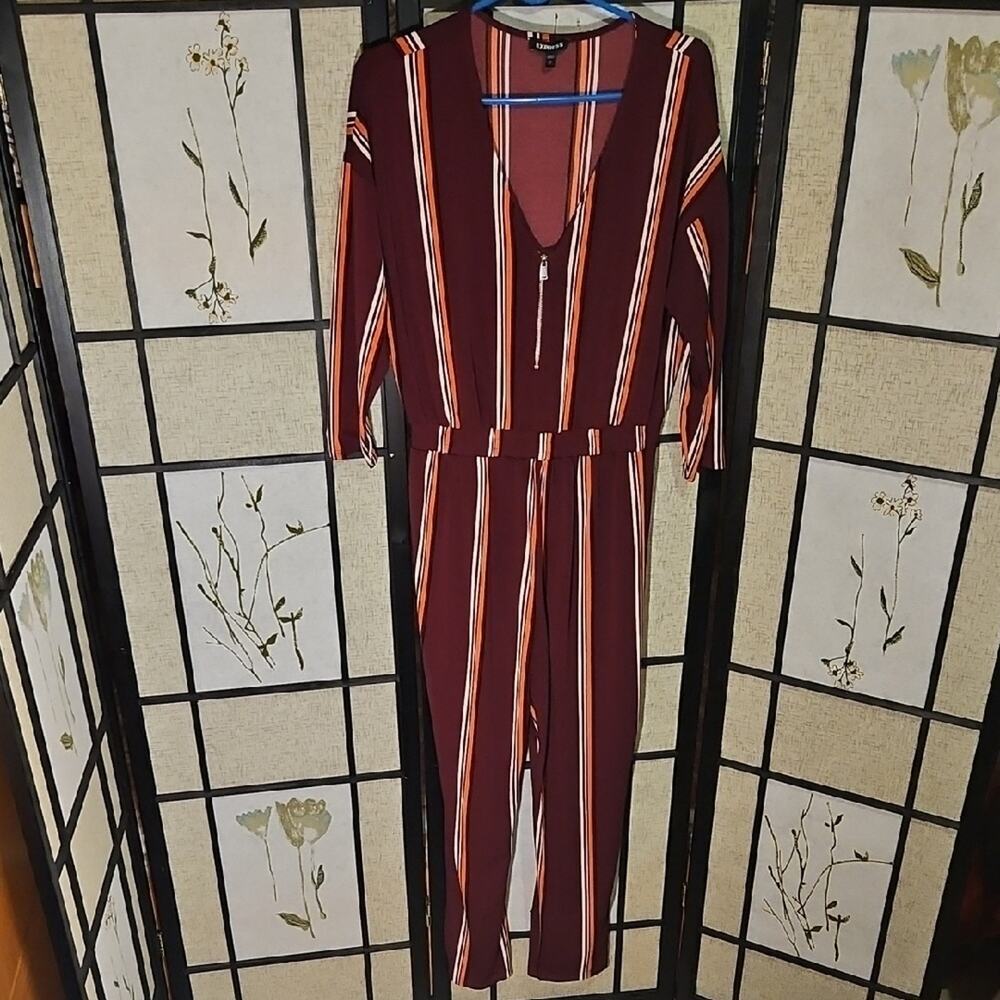 Express Maroon and Orange Striped Jumpsuit - Picture 3 of 5